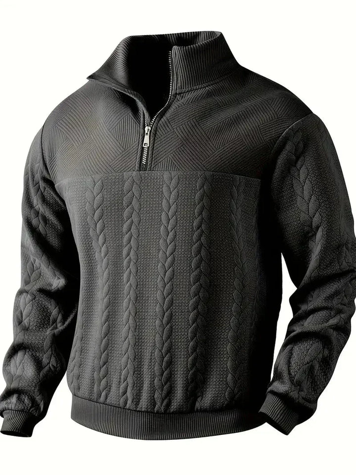 Brit & Boho™️ | Casual Jacquard Quarter-Zip Sweater