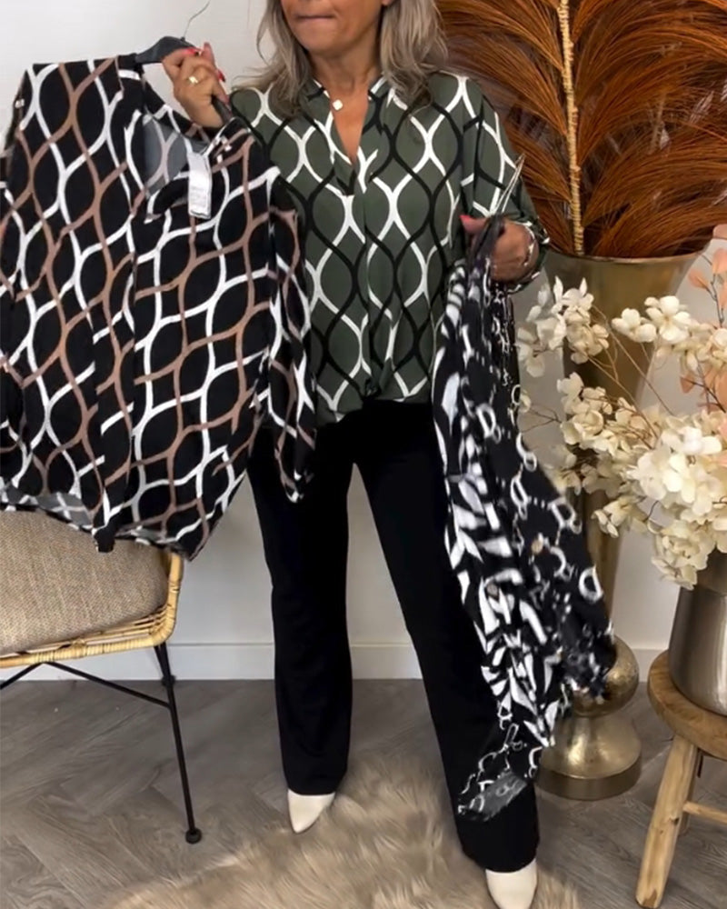 Amelia™ - Casual Patterned Long Sleeve Blouse