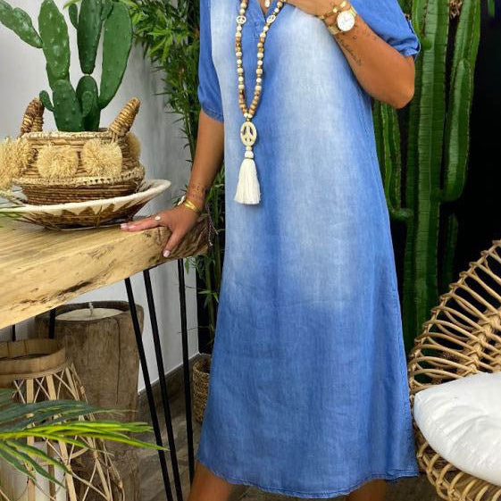 Ilse™ - Summer V-Neck Half Denim Dress