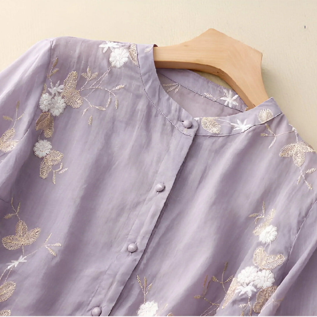Emily™ - Cotton Top with Embroidered Flowers
