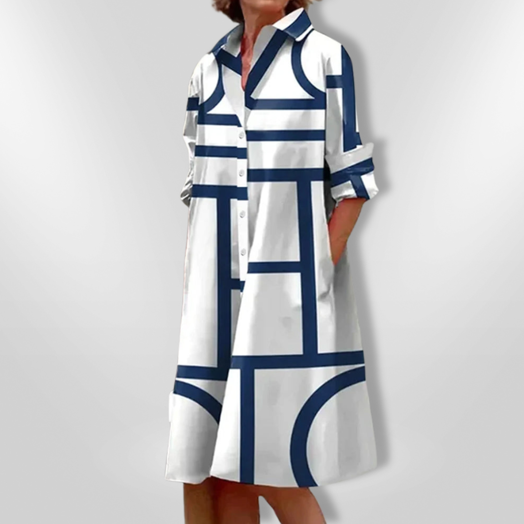 Helena™ - Timeless Geometric Patterned Midi Dress