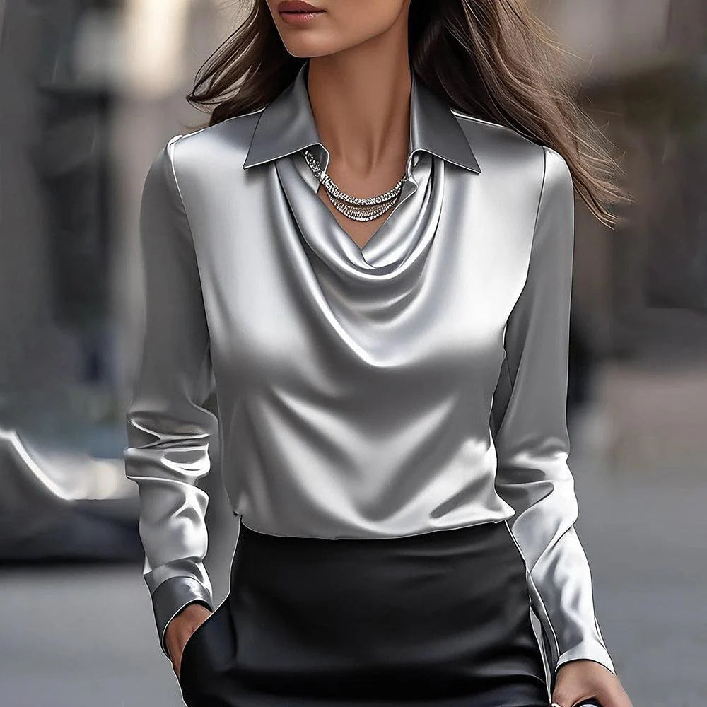 Olive™ - Elegant Satin Blouse with Draped Neckline
