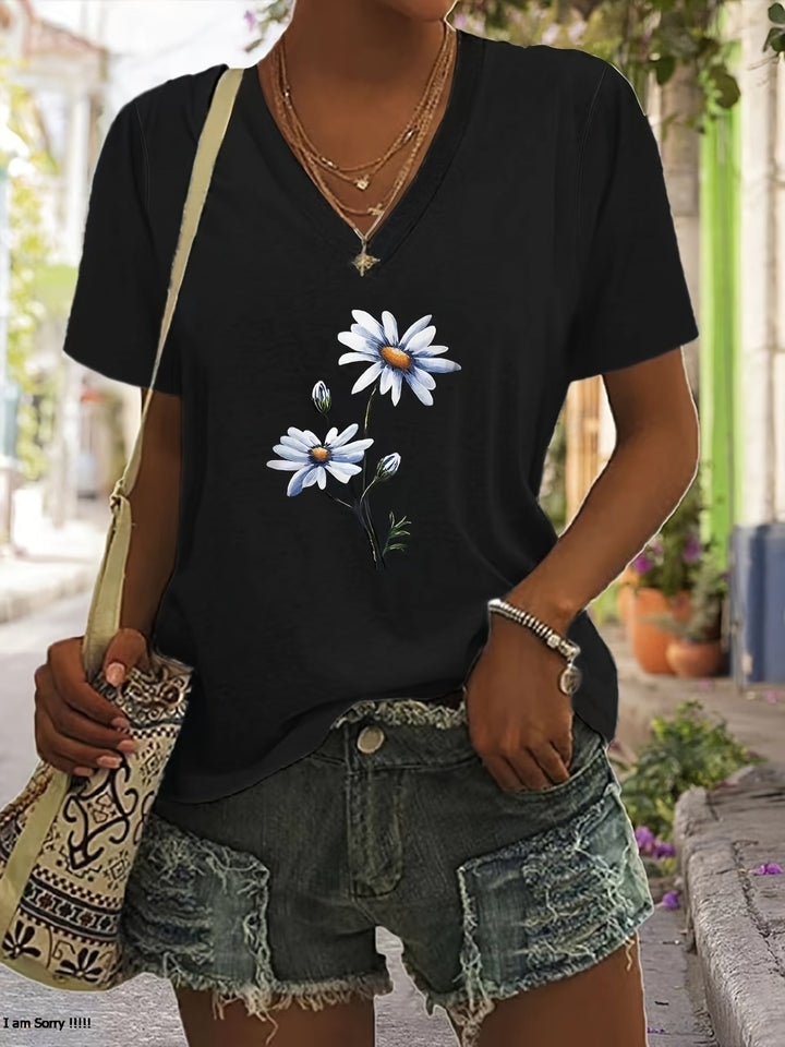 Celine™ - Floral V-Neck Tee