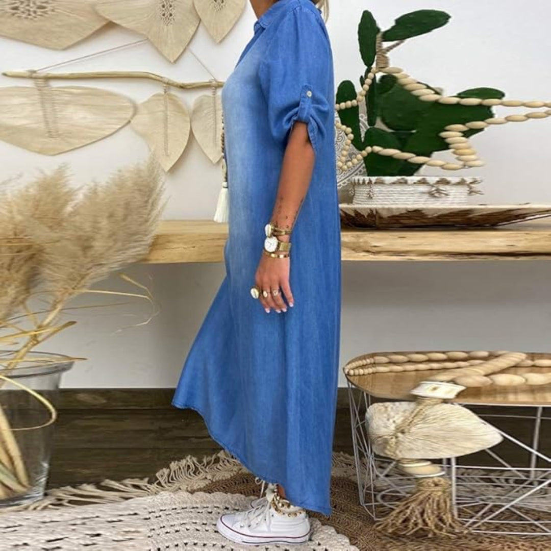 Ilse™ - Summer V-Neck Half Denim Dress