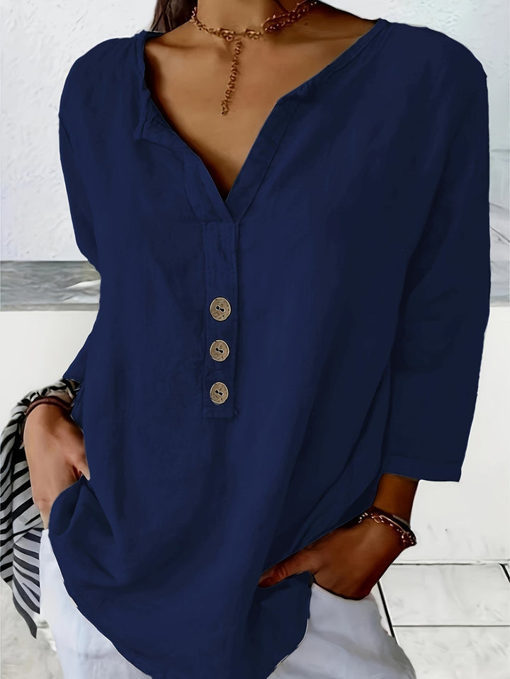 Harper™ - Loose V-Neck Button-Up Top