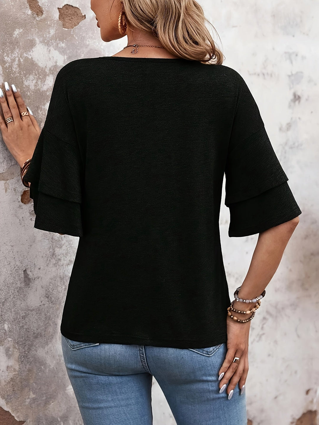 Hazel™ - Flare Sleeve V-Neck T-Shirt