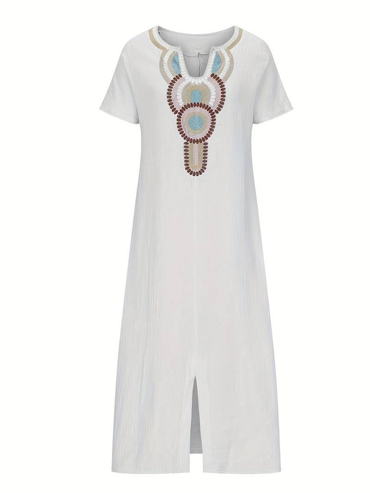 Demi™ - Boho Maxi Split Dress with Neckline