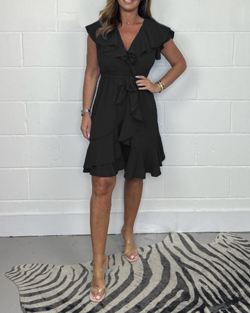 Rachel™ - Elegant V-Neck Ruffle Dress