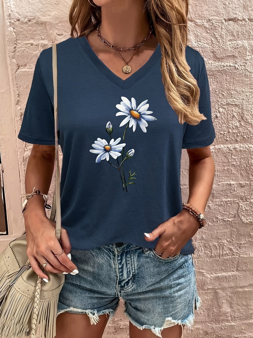 Celine™ - Floral V-Neck Tee