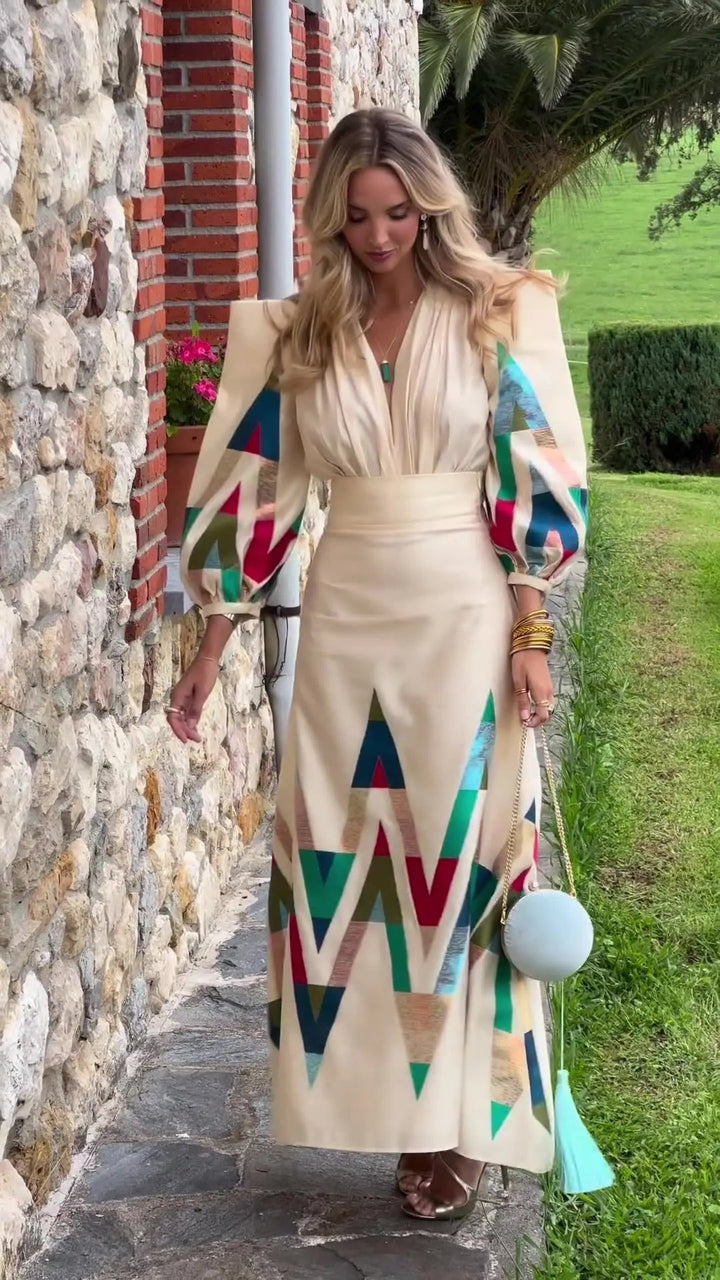 Eleni™ – Printed V-Neck 2-Piece Set