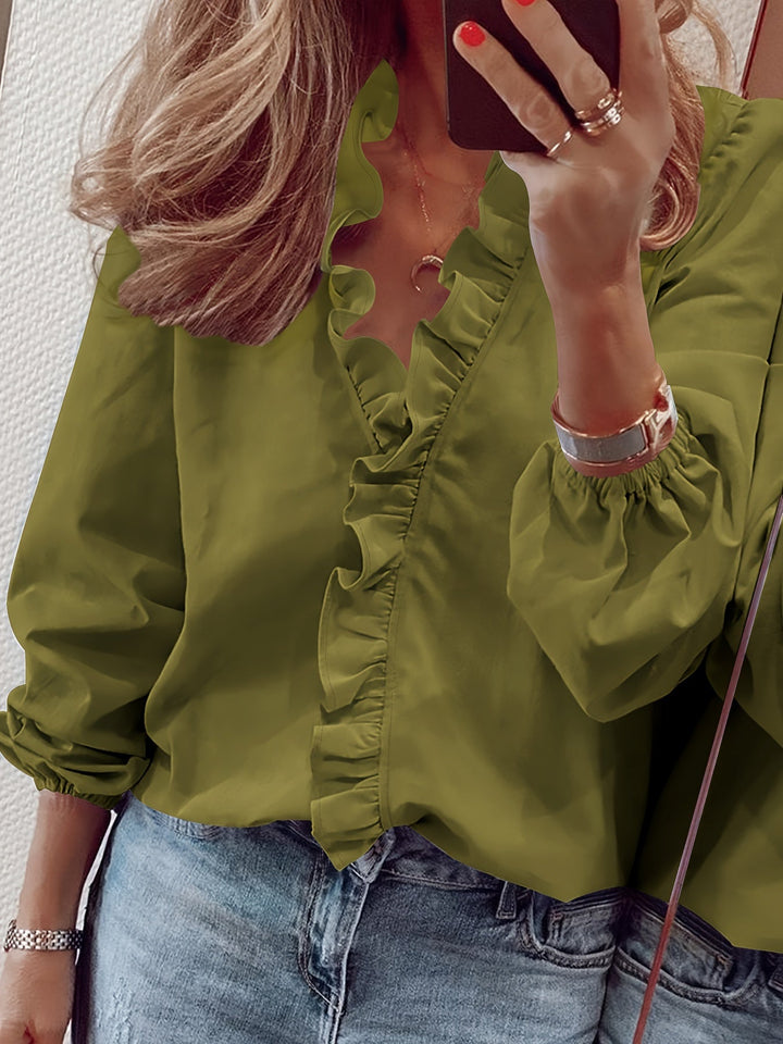 Aria™ - V-Neck Shirt with Ruffle Detail