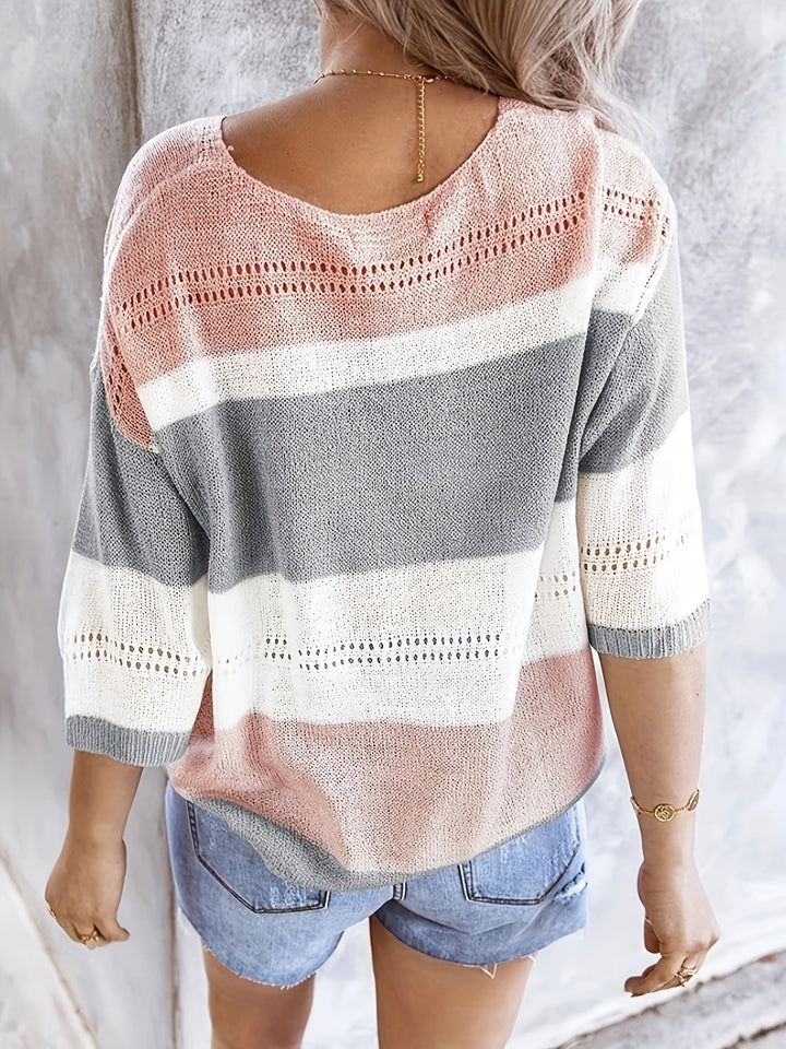 Olga™ - Casual Striped V-Neck Sweater