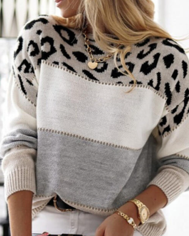 Zoe - Colour Block Leopard Jumper